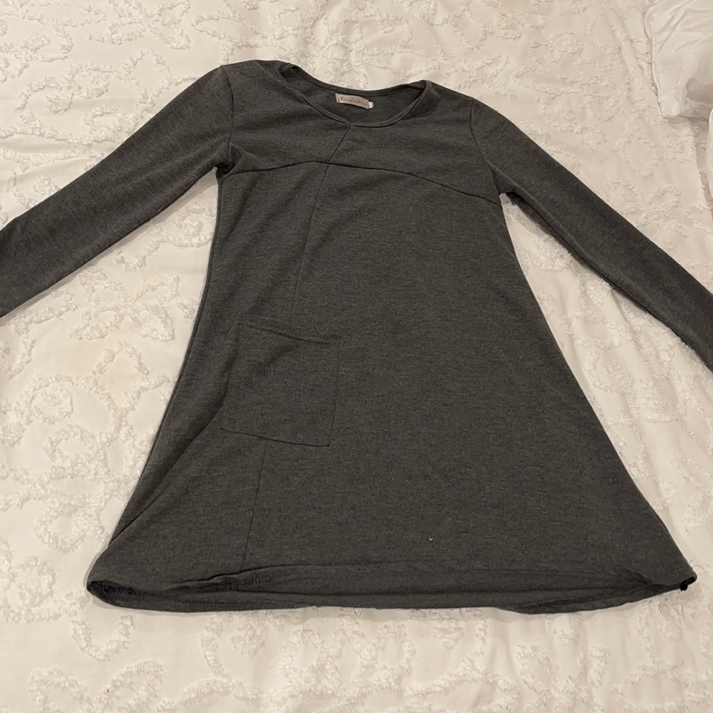 Long Sleeve Grey Pocketed Dress